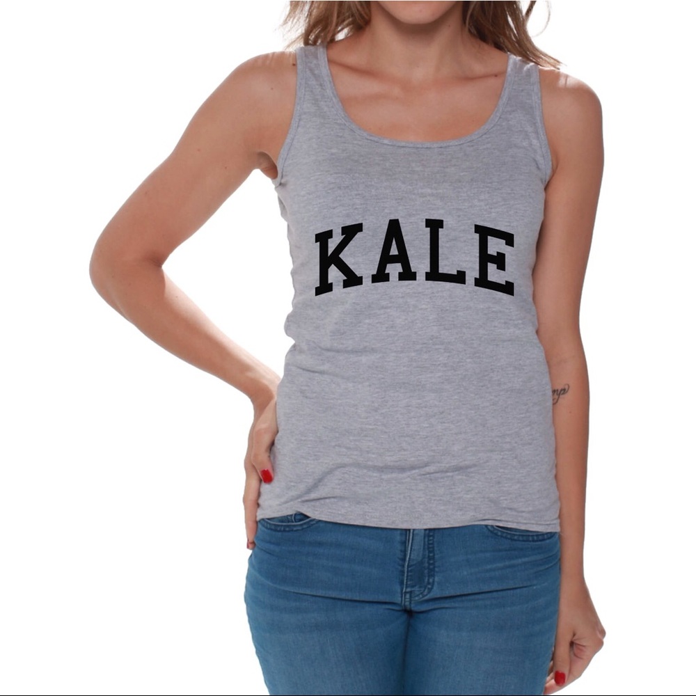 Reworked “KALE” Script Heather Heathered Scoop Neck Tank Top